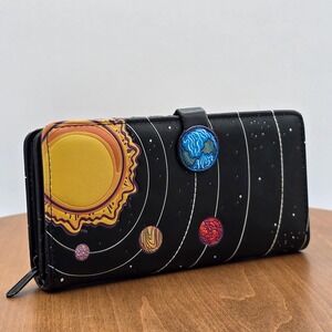 Shagwear Solar System Planets Sun Black Vegan Leather Large Bifold Wallet